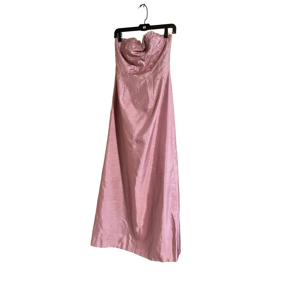 Tiffany Designs rose colored embroidered beaded strapless gown prom dress sz 10